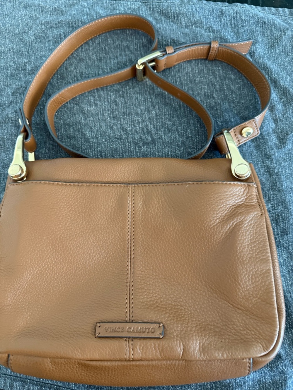Vince Camuto Cognac Brown Pebbled Leather Crossbody